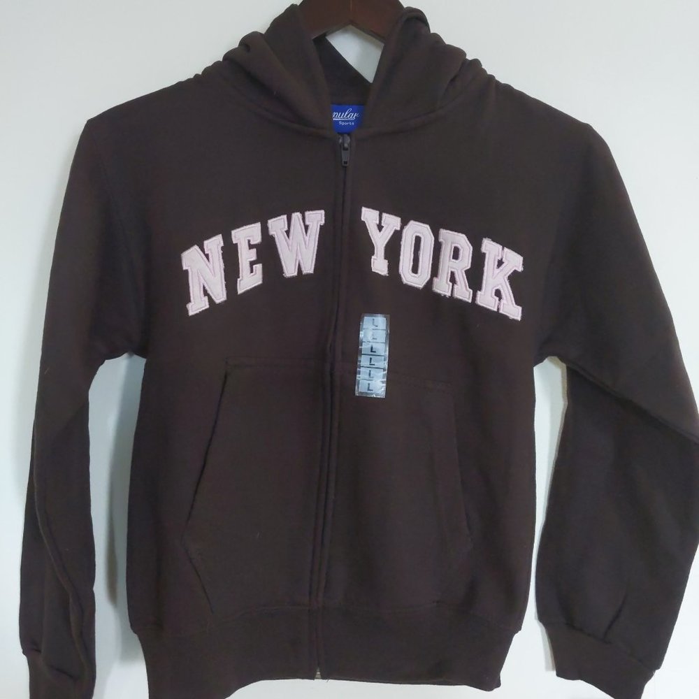 Popular Sports New York Brown Hoodie w/ Pink Text - Size Youth Large